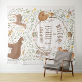 森の動物の森のベイビーシャワーのウェルカムサイン タペストリー (インサイチュ(横))