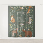 森の動物の森のベイビーシャワーのウェルカムサイン タペストリー (正面)
