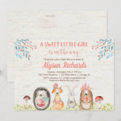 森の動物の森の友達の女の子のベビーシャワー 招待状 (正面/裏面)