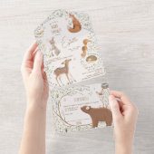 森の動物の森の友達ベビーシャワーおむつ オールインワン招待状 (貼ってはがせる)