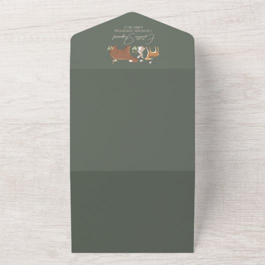 森の動物の森の友達ベビーシャワーの本 オールインワン招待状 (外側)