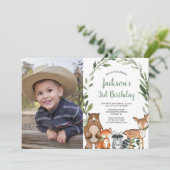 森の動物の森の少年または少女の誕生日写真 招待状 (スタンド正面)