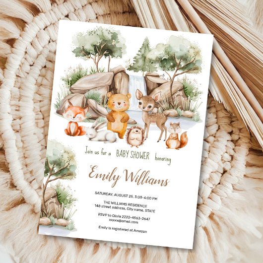 森の動物の森の水の色の赤ちゃんシャワー 招待状