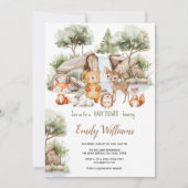森の動物の森の水の色の赤ちゃんシャワー 招待状 (正面)