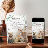 森の動物の森の緑のベビーシャワー 招待状