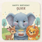 森の動物の絵本の誕生日 スクエアペーパーコースター (正面)