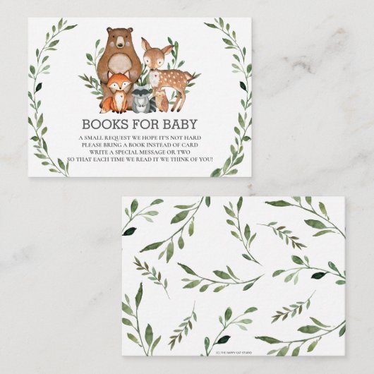 森の動物の緑が本を手に エンクロージャーカード (正面/裏面)