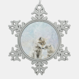 森の動物の美しいコヨーテ スノーフレークピューターオーナメント