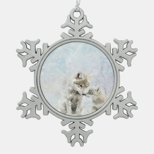 森の動物の美しいコヨーテ スノーフレークピューターオーナメント (正面)