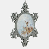 森の動物の美しい鹿 スノーフレークピューターオーナメント (左)