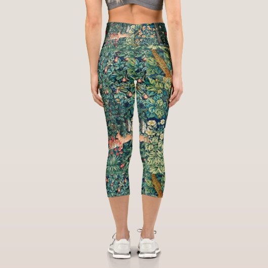 森の動物の群れ、キジの鳥、緑のフローラ カプリレギンス (裏面)