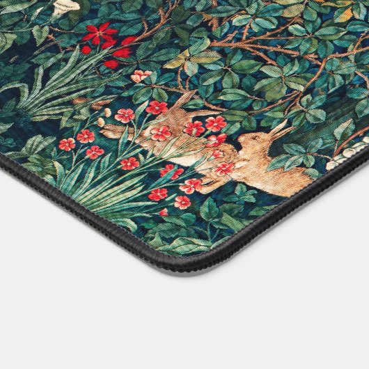 森の動物の群れ，キジの鳥，緑のフローラ デスクマット (コーナー)