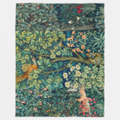 森の動物の群れ,キジの鳥,緑のフローラ フリースブランケット (正面)