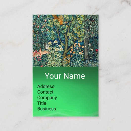 森の動物の群れ，キジの鳥，緑のフローラ 名刺 (正面)