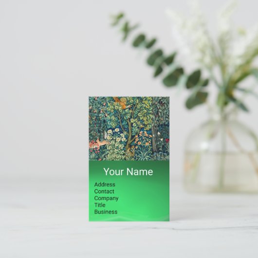 森の動物の群れ，キジの鳥，緑のフローラ 名刺 (スタンド正面)