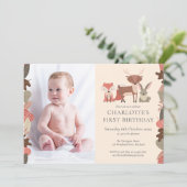 森の動物の誕生日パーティーの写真 招待状 (スタンド正面)