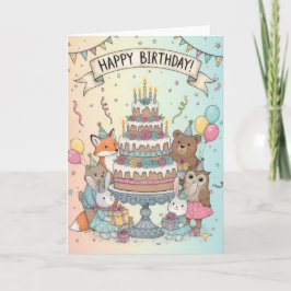 森の動物の誕生日パーティーカード カード