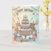 森の動物の誕生日パーティーカード カード (黄色い花)