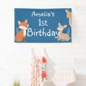 森の動物の誕生日パーティーバナー 横断幕 (インサイチュ)