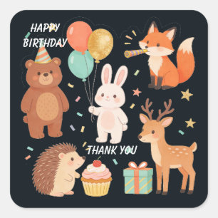 森の動物の誕生日パーティーファーバー スクエアシール