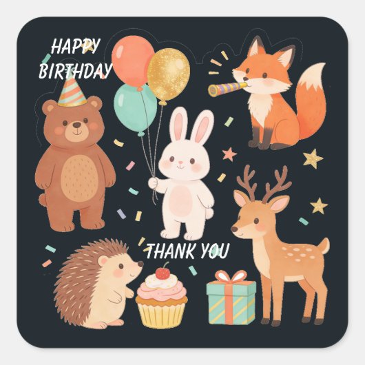 森の動物の誕生日パーティーファーバー スクエアシール (正面)