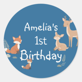 森の動物の誕生日パーティーファーバー ラウンドシール
