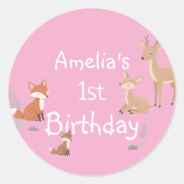 森の動物の誕生日パーティー景品 ラウンドシール