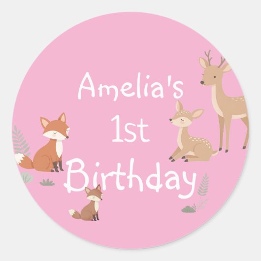 森の動物の誕生日パーティー景品 ラウンドシール (正面)