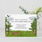 森の動物の誕生日パーティー，子供の誕生日 招待状 (スタンド正面)