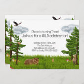 森の動物の誕生日パーティー，子供の誕生日 招待状 (正面/裏面)