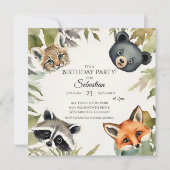 森の動物の誕生日パーティー 招待状 (正面)