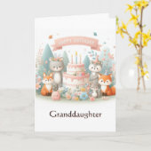 森の動物の誕生日 孫娘へのカード カード (黄色い花)