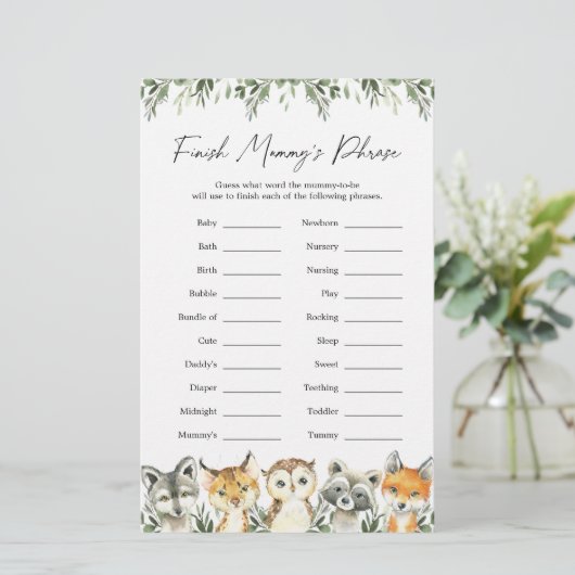 森の動物の赤ちゃんシャワーでミイラのフレーズを仕上げる (スタンド正面)