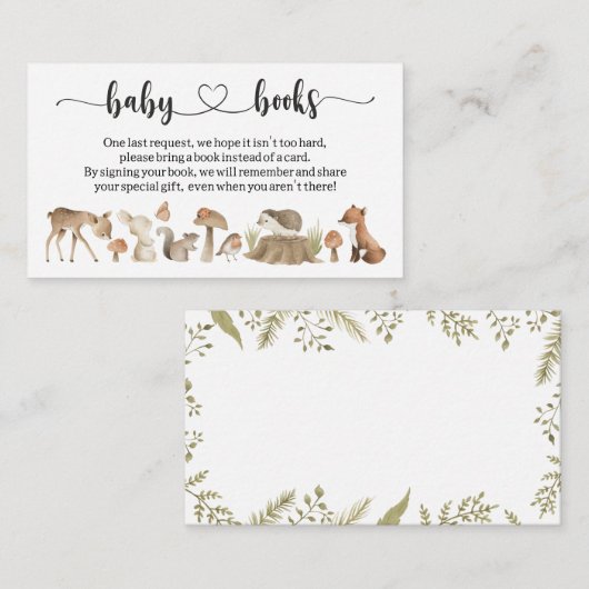 森の動物の赤ちゃんシャワーI誕生日ブックリクエスト エンクロージャーカード (正面/裏面)