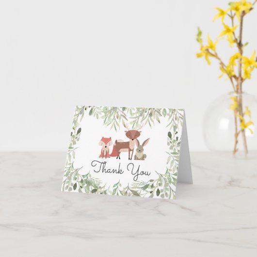森の動物の赤ちゃん感謝 カード (黄色い花)