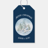 森の動物の青いクリスマス ギフトタグ (正面)