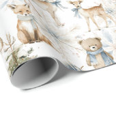 森の動物の青いクリスマス ラッピングペーパー (ロールコーナー)