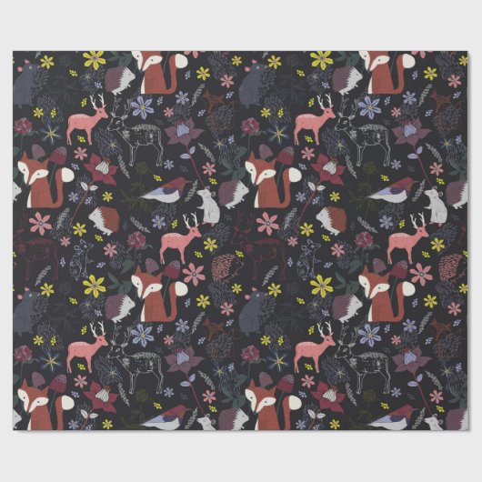 森の動物の鹿のキツネのハリネズミのコレクション ラッピングペーパー (フラット)