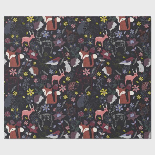 森の動物の鹿のキツネのハリネズミのコレクション ラッピングペーパー (シーム)