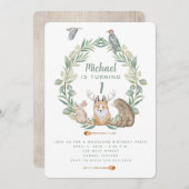 森の動物の1歳の誕生日パーティー招待状 招待状 (正面/裏面)