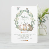 森の動物の1歳の誕生日パーティー招待状 招待状 (スタンド正面)