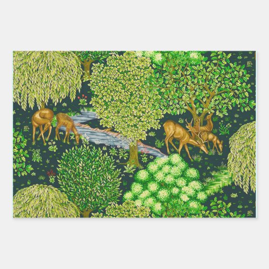 森の動物は小川のフローラで枯れカラフルる ラッピングペーパーシート (正面3)