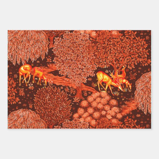 森の動物は小川のフローラで枯れカラフルる ラッピングペーパーシート (正面2)