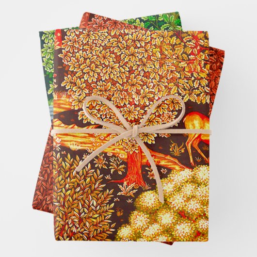 森の動物は小川のフローラで枯れカラフルる ラッピングペーパーシート (インサイチュ)