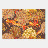 森の動物は小川のフローラで枯れカラフルる ラッピングペーパーシート (正面)