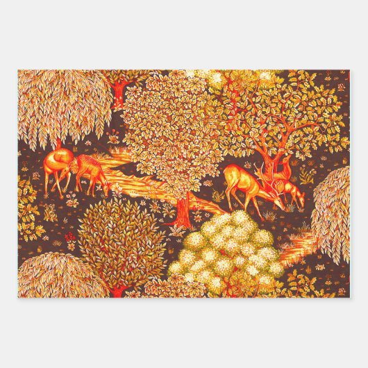 森の動物は小川のフローラで枯れカラフルる ラッピングペーパーシート (正面)