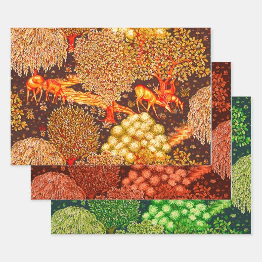 森の動物は小川のフローラで枯れカラフルる ラッピングペーパーシート (セット)
