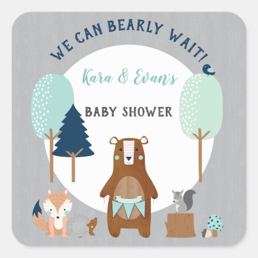 森の動物は青素朴灰色 スクエアシール (正面)