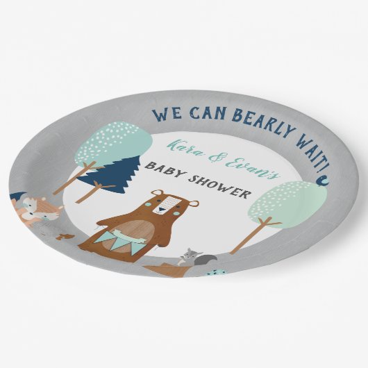 森の動物は青素朴灰色 ペーパープレート (アングル)