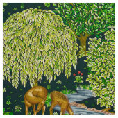 森の動物は、青い緑の小川のフローラ ファブリック (見本)